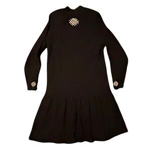 Vintage Steve Fabrikant Black Pleated Mock Neck Midi Dress